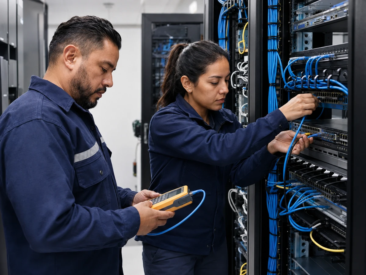 Técnicos trabajando en infraestructura de red